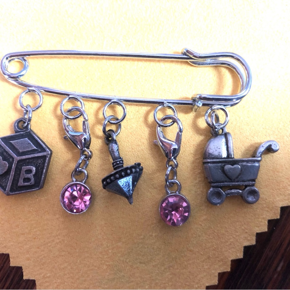 NWT, Handmade by A Charmed Life. Silver Baby Girl Pin